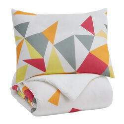 2 Piece Fabric Twin Comforter Set with Geometric Print, Multicolor