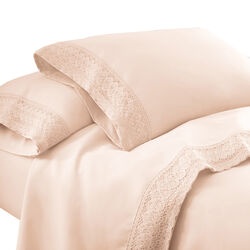 Udine 3 Piece Twin Size Microfiber Sheet Set with Crochet lace The Urban Port, Pink