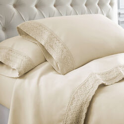 Udine 4 Piece King Size Microfiber Sheet Set with Crochet Lace The Urban Port, Cream