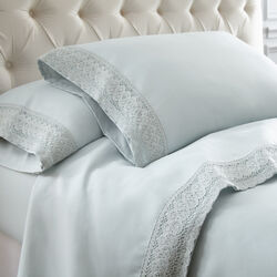 Udine 4 Piece California King Size Sheet Set with Crochet Lace The Urban Port, Blue