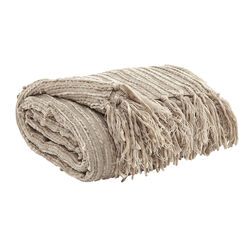 60 x 50 Acrylic Throw with Fringe Details, Set of 3, Beige