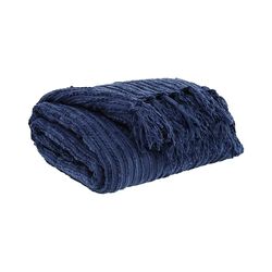 60 x 50 Acrylic Throw with Fringe Details, Set of 3, Navy Blue