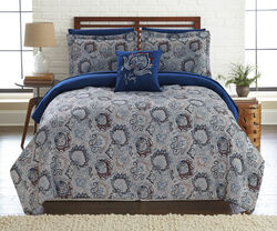 Caen 8 Piece Filigree King Size Reversible Bed Set The Urban Port, Gray and Blue