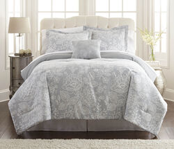 Lyon 8 Piece King Printed Reversible Comforter Set The Urban Port, Gray and White