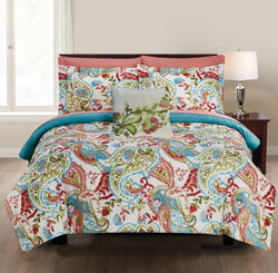 Caen 8 Piece Paisley Print California King Size Bed Set The Urban Port, Multicolor
