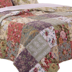 Chicago 4 Piece Fabric Twin Size Quilt Set with Jacobean Prints, Multicolor