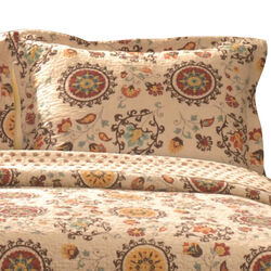 Elbe Medallion and Floral Pattern Fabric Standard Pillow Sham, Beige and Brown