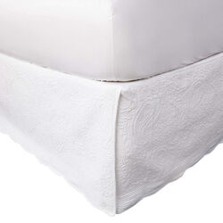 Tiber Fabric Full Size Bed Skirt with Paisley Stitching Details, White