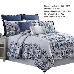 Constanta 8 Piece Queen Comforter Set with Floral Print The Urban Port,Blue and White