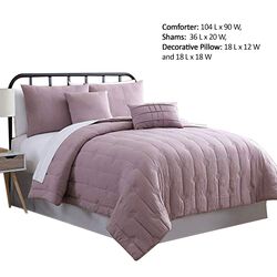 Bucharest 5 Piece Embroidered King Comforter Set with Pleats The Urban Port, Purple