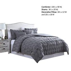 Bergen 5 Piece King Comforter Set with Puckered Pattern The Urban Port, Charcoal Gray