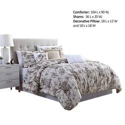 Lyon 6 Piece Floral King Comforter Set with Shirring The Urban Port, Beige and Brown
