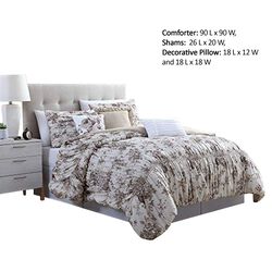 Lyon 6 Piece Floral Queen Comforter Set with Shirring The Urban Port, Beige and Brown