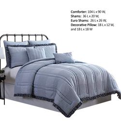 Brno 7 Piece Stitch Details King Comforter Set with Ruffle Edges The Urban Port, Blue