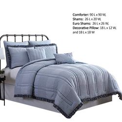 Brno 7 Piece Stitch Details Queen Comforter Set with Ruffle Edges The Urban Port,Blue