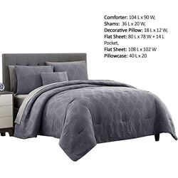 Salzburg Textured King Size Comforter Set with Diamond Pattern The Urban Port, Gray