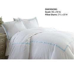 Larvik 3 Piece Cotton Queen Duvet Set with Satin Band The Urban Port, White and Blue