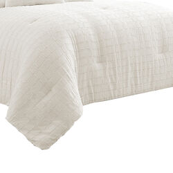 7 Piece Cotton King Comforter Set with Fringe Details, White