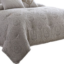 10 Piece King Cotton Comforter Set with Textured Floral Print, Gray