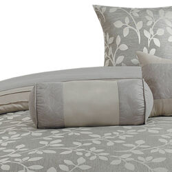 King Size 7 Piece Fabric Comforter Set with Leaf Prints, Gray