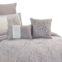 Queen Size 9 Piece Fabric Comforter Set with Medallion Prints, White
