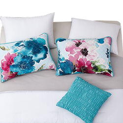6 Piece Twin Size Fabric Comforter Set with Floral Prints, Multicolor