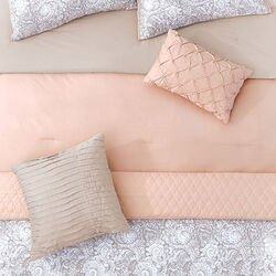 8 Piece King Comforter and Coverlet Set with Floral Swirl Pattern, Pink