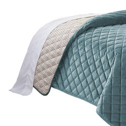 3 Piece Twin Size Coverlet Set with Stitched Diamond Pattern, Teal Green
