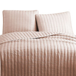3 Piece Crinkles King Size Coverlet Set with Vertical Stitching, Pink