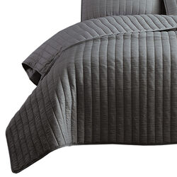 3 Piece Crinkles King Size Coverlet Set with Vertical Stitching, Gray