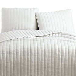 3 Piece Crinkle Queen Size Coverlet Set with Vertical Stitching, White