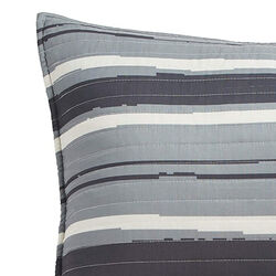 3 Piece Polyester Full Coverlet Set with Block Stripe Print, Gray and Cream
