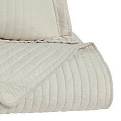 3 Piece Fabric Queen Coverlet Set with Vertical Channel Stitching, Cream