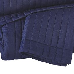 3 Piece Fabric King Coverlet Set with Vertical Channel Stitching, Blue