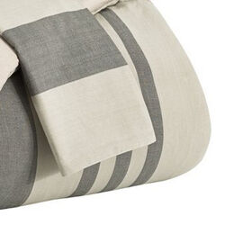 3 Piece Fabric King Comforter Set with Striped Print, White and Gray