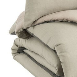 3 Piece Fabric Queen Comforter Set with Striped Print, White and Gray