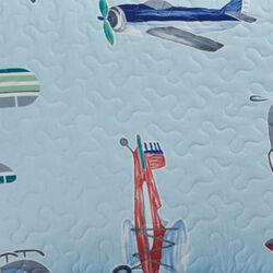 Aircraft Print Fabric Upholstered 2 Piece Twin Quilt Set, Multicolor