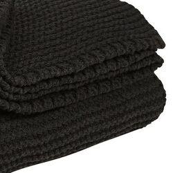 Fabric Throw Blanket with Knitted Design, Set of 3, Black