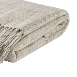 Fabric Throw Blanket with Woven Ends and Fringes, Off White