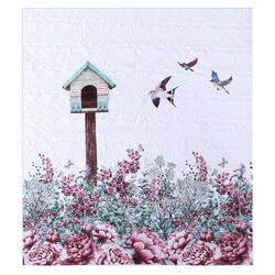 Prague Embroidered Birds Microfiber Throw Blanket with Digital Printing, White