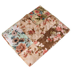 Munich Machine Quilted Floral Print Fabric Throw Blanket, Beige