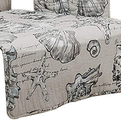 Madrid Beach Print Fabric Arm Chair Protector with Elastic Strap, White and Gray