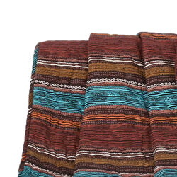 Oka Fabric Throw Blanket with Striped Pattern, Brown and Orange