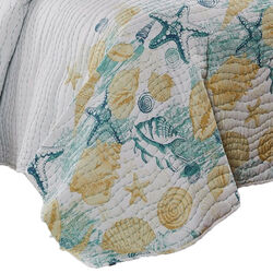 Vienna 2 Piece Microfiber Reversible Ocean Print Twin Quilt Set, White and Green