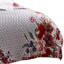 Dublin 3 Piece Reversible Pinstripe and Floral Border King Quilt Set, Multicolor