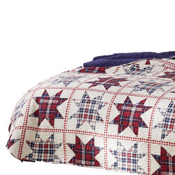 Munich 2 Piece Plaid Pattern Star Patchwork Twin Quilt Set, Red and Off White