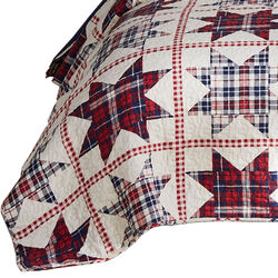 Munich 3 Piece Plaid Pattern Star Patchwork King Quilt Set, Red and Off White