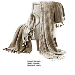 Montgeron Herringbone Cotton Throw The Urban Port, Set of 2, Brown and White