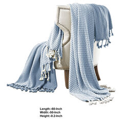 Montgeron Herringbone Throw The Urban Port, Set of 2, Blue and White