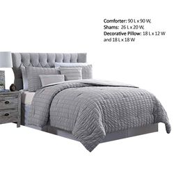 Valletta 5 Piece Stitched Square Pattern Queen Size Comforter Set The Urban Port,Gray
